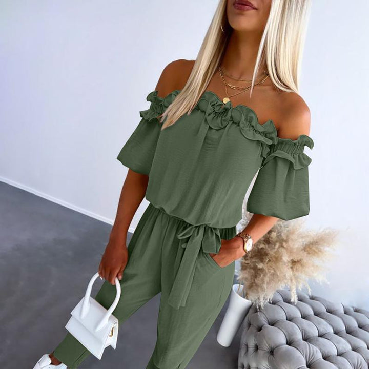 Faolnat | Elegant Jumpsuit with Off-the-Shoulder Design and Waist Tie