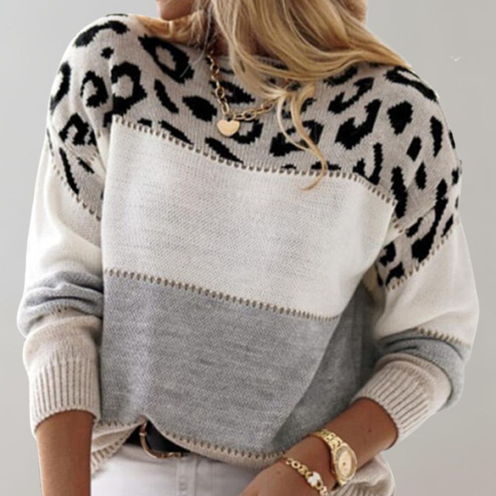 Úna | Knit Jumper with Leopard Accent