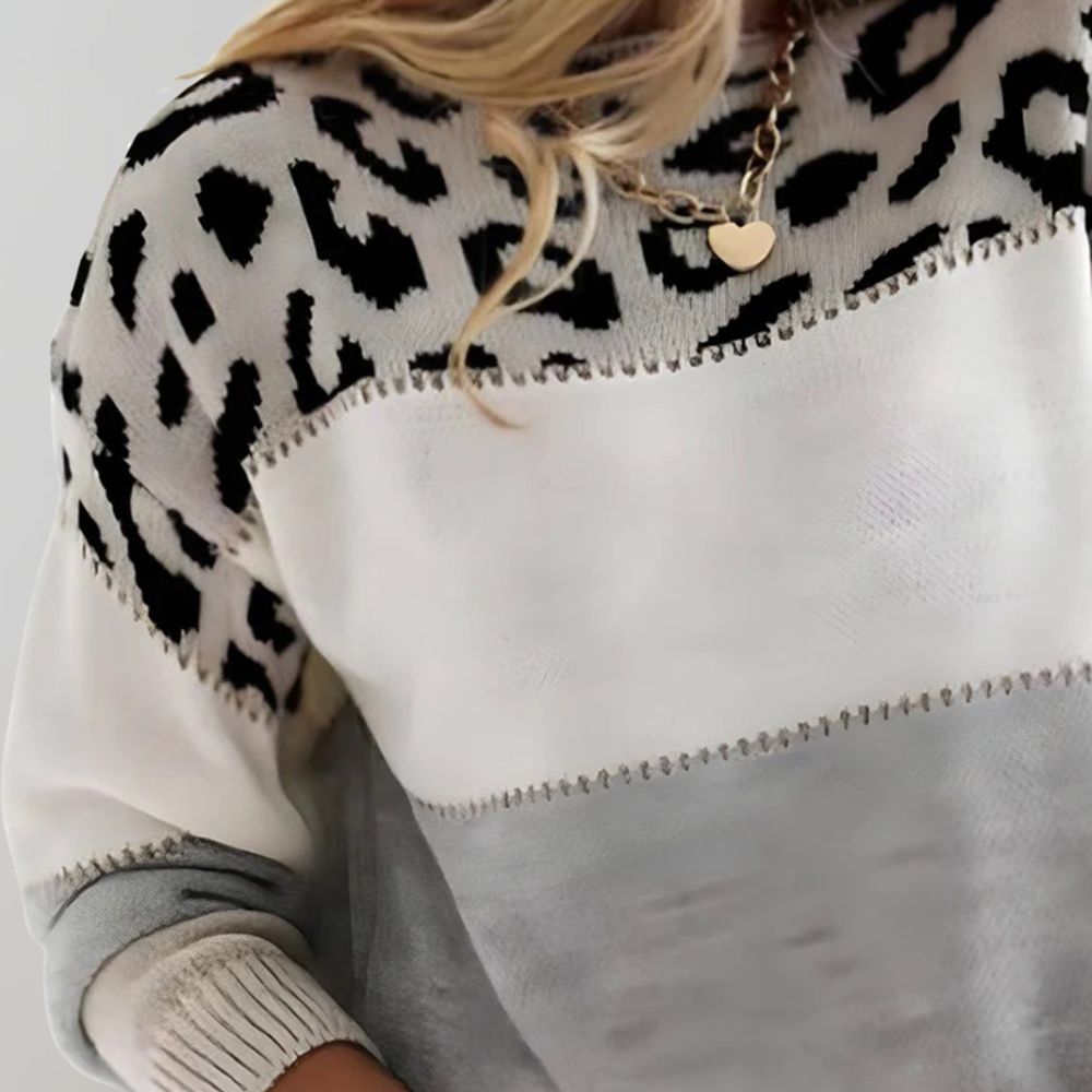 Úna | Knit Jumper with Leopard Accent