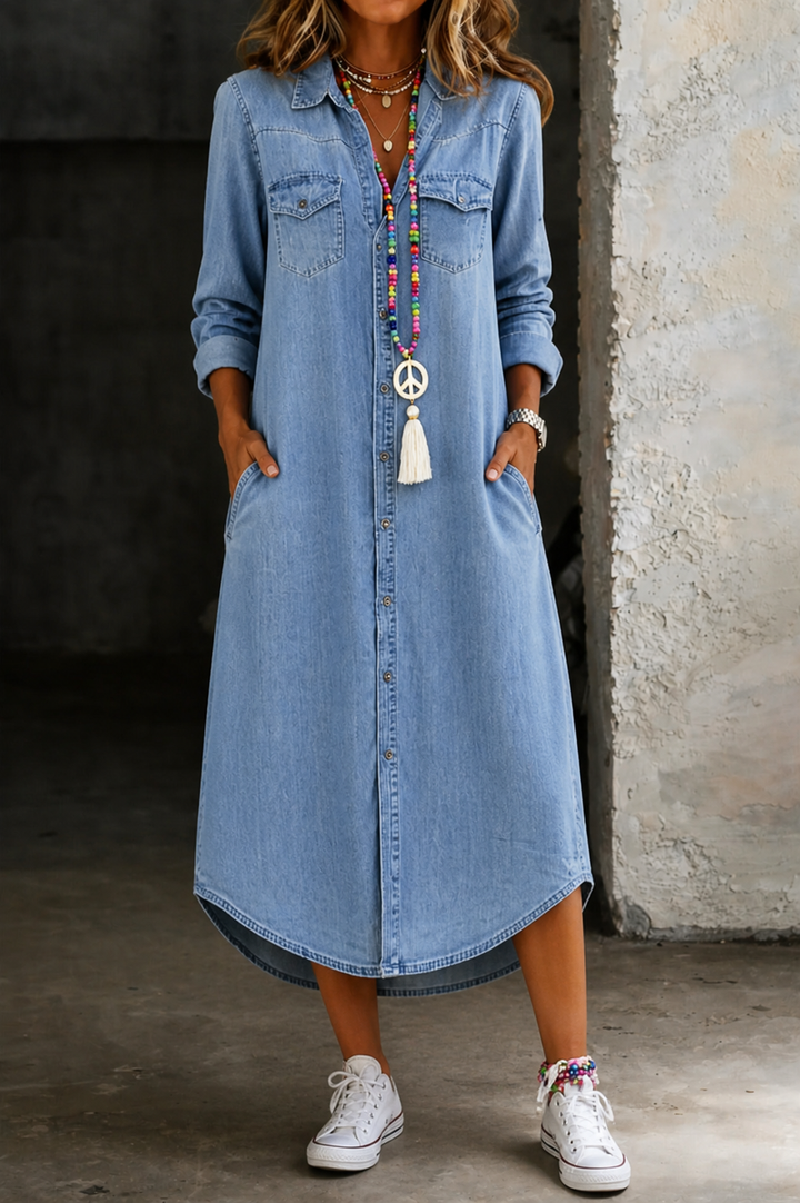 Sinéad | Casual Elegant Long Denim Shirt Dress