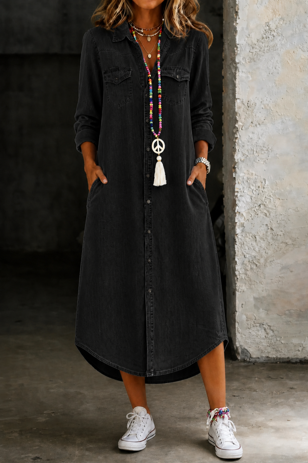 Sinéad | Casual Elegant Long Denim Shirt Dress