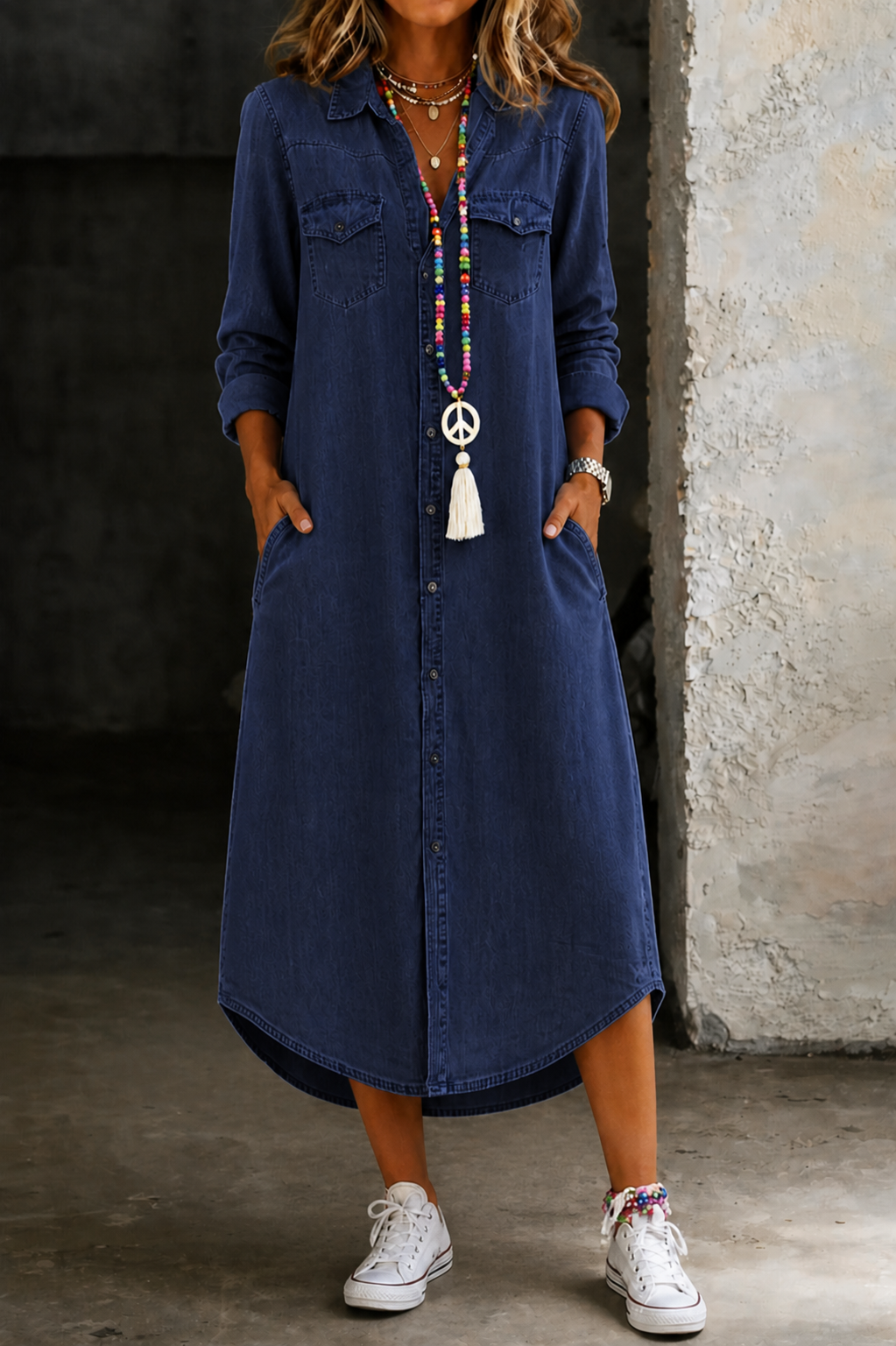 Sinéad | Casual Elegant Long Denim Shirt Dress