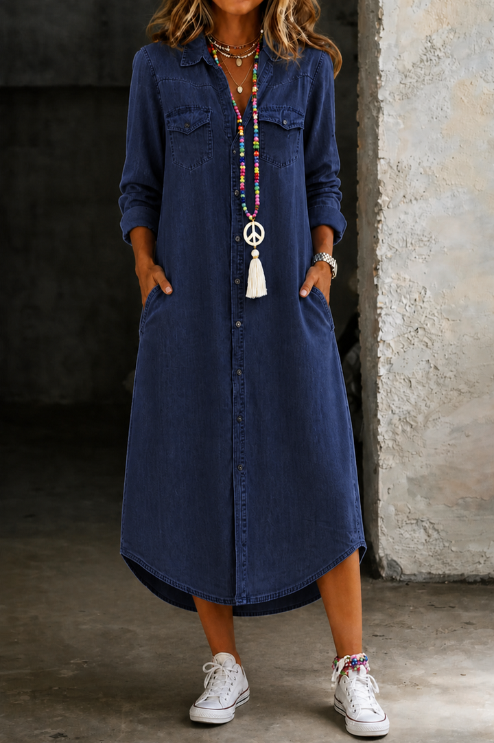 Sinéad | Casual Elegant Long Denim Shirt Dress