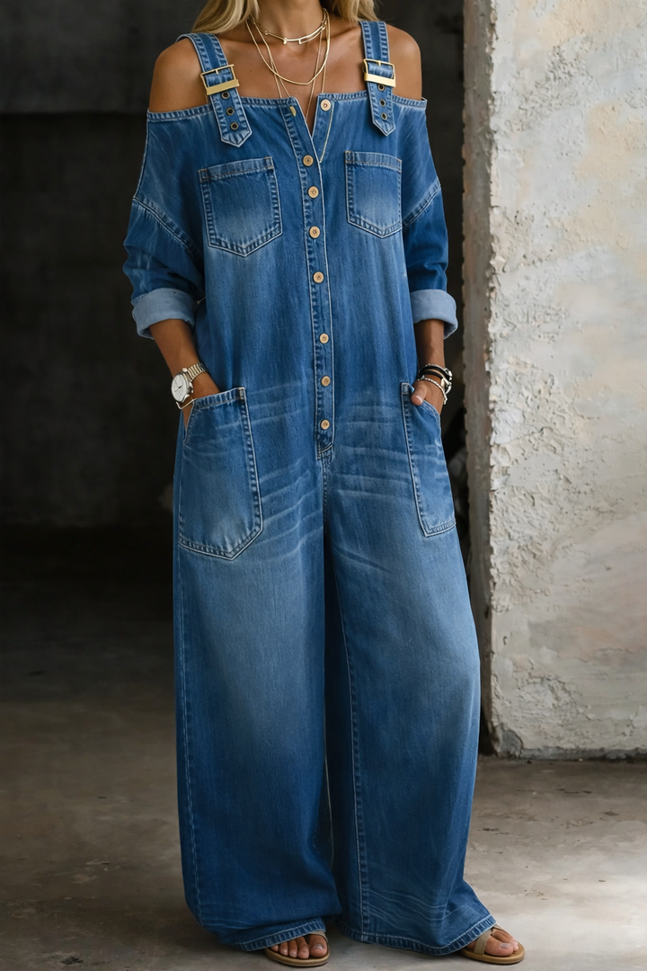 Aoife | Off Shoulder Denim Jumpsuit