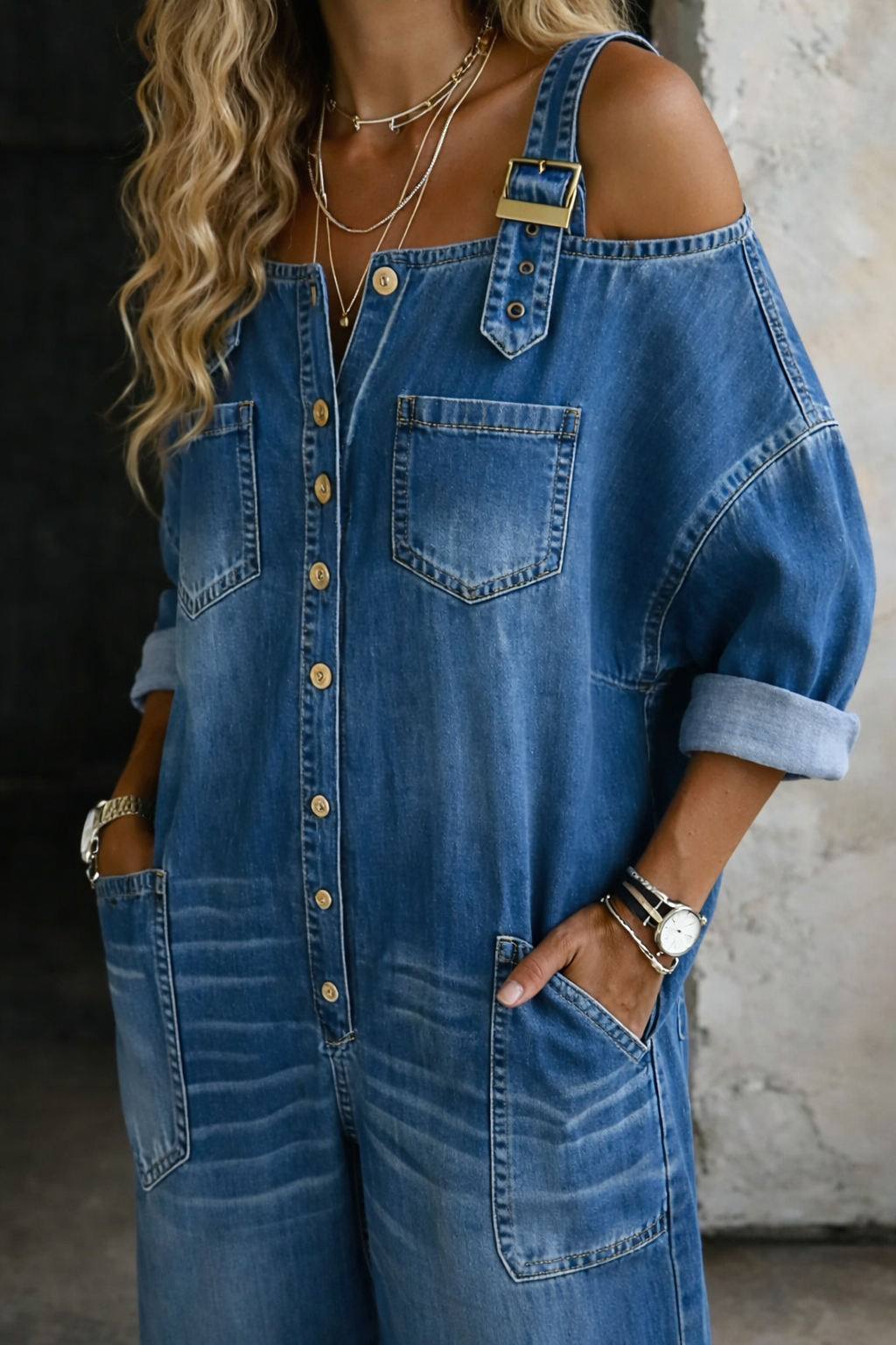 Aoife | Off Shoulder Denim Jumpsuit