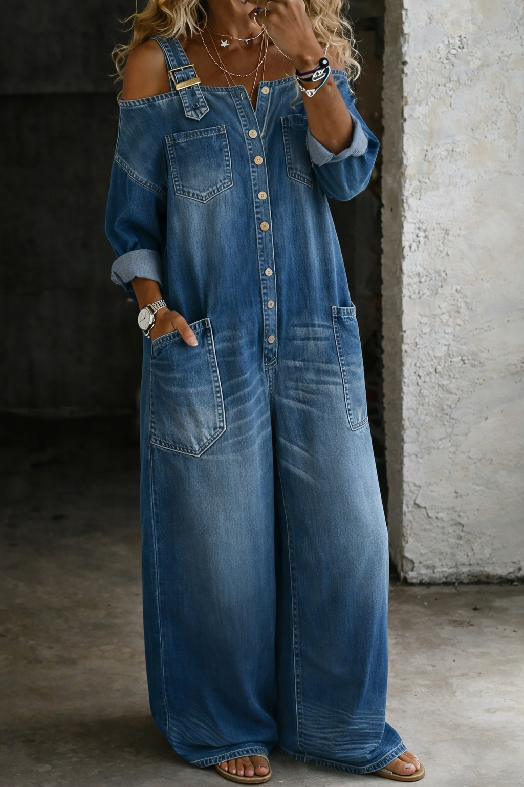 Aoife | Off Shoulder Denim Jumpsuit