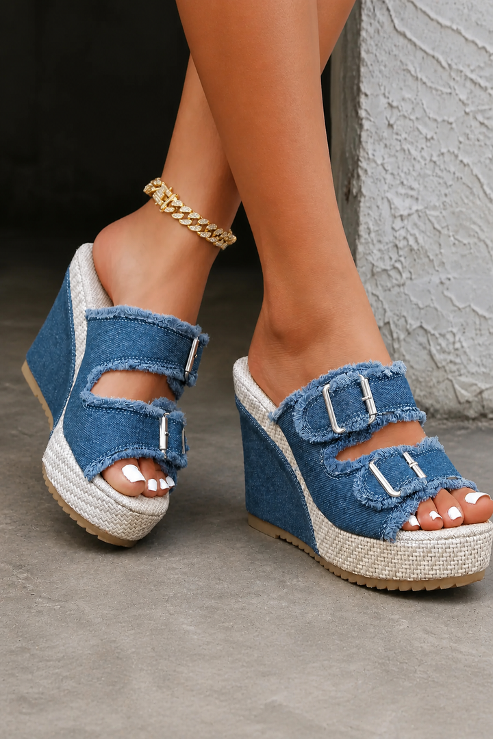 Treasa | Fray Edge Wedge Sandals
