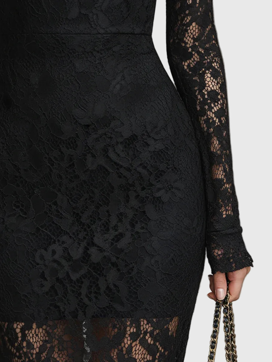 Treasa | Elegant Lace Flared Maxi Dress