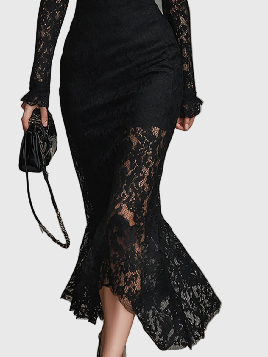 Treasa | Elegant Lace Flared Maxi Dress
