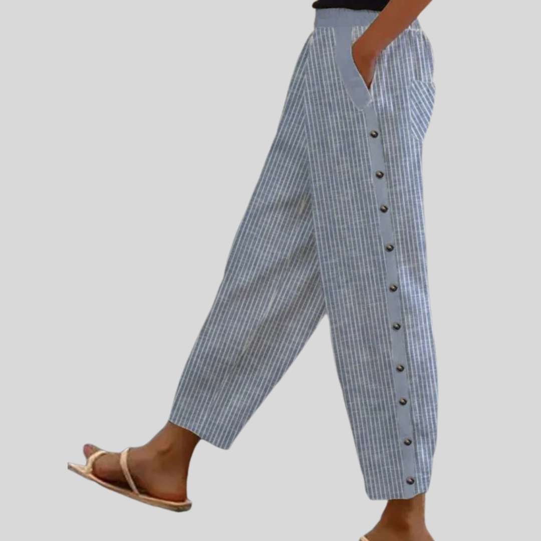 Caoimhe | Striped Button-Detail Trousers