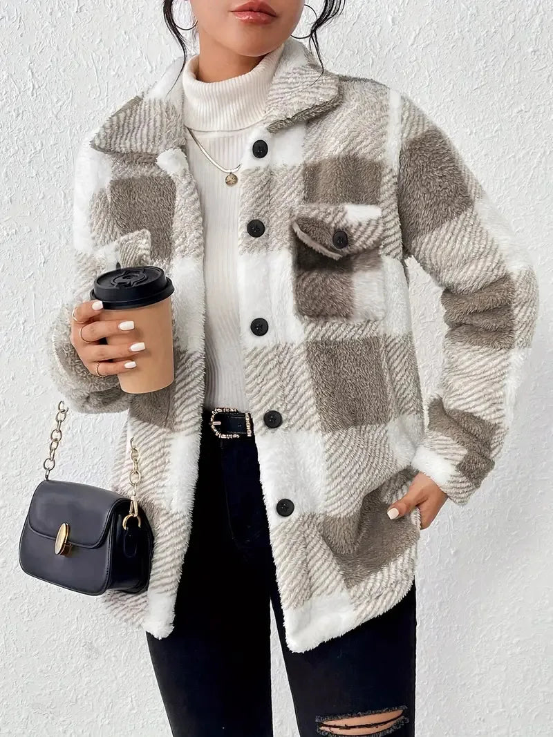 Nuala | Elegant Checked Fleece Jacket