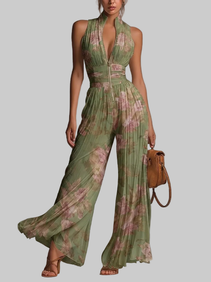 Aednat | green pleated floral jumpsuit
