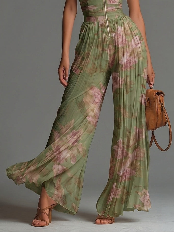 Aednat | green pleated floral jumpsuit