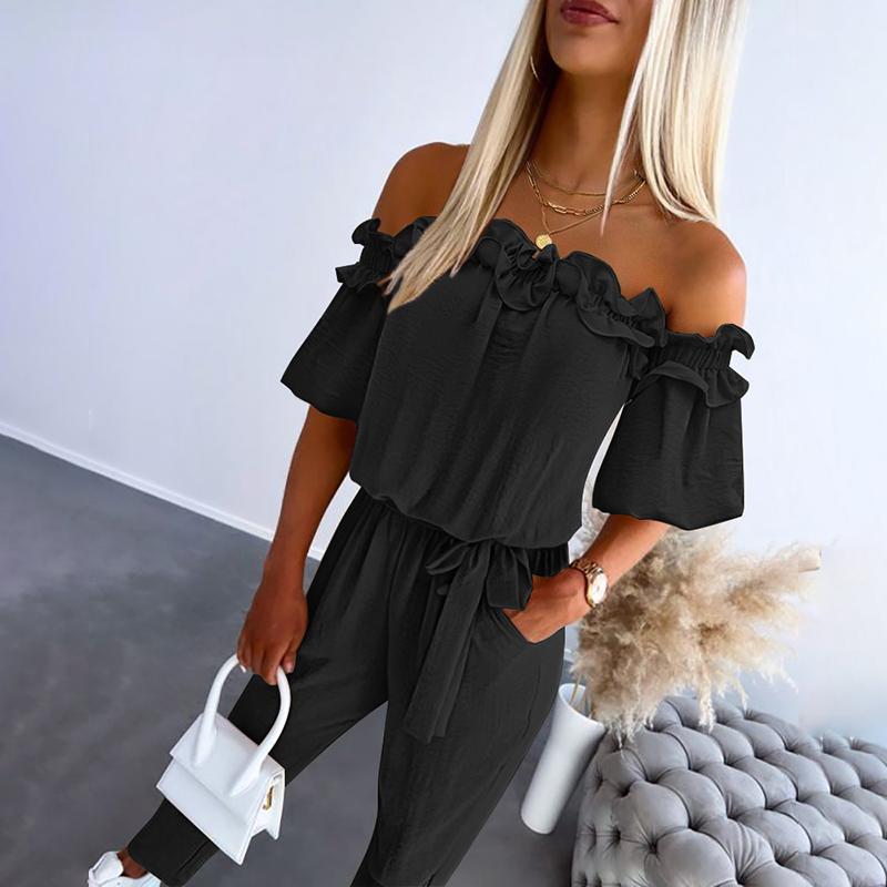 Faolnat | Elegant Jumpsuit with Off-the-Shoulder Design and Waist Tie