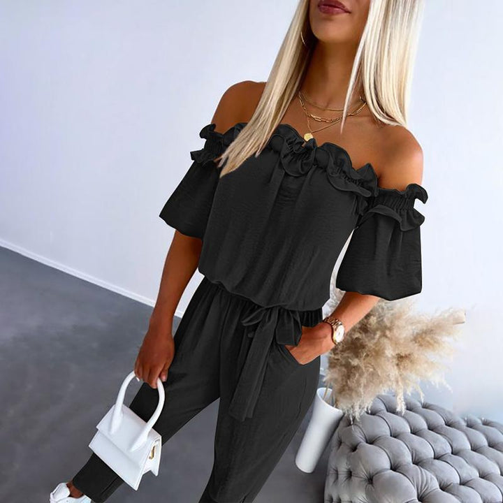 Faolnat | Elegant Jumpsuit with Off-the-Shoulder Design and Waist Tie