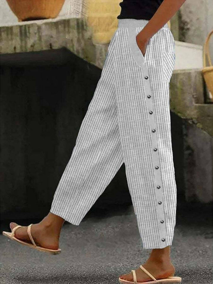 Caoimhe | Striped Button-Detail Trousers