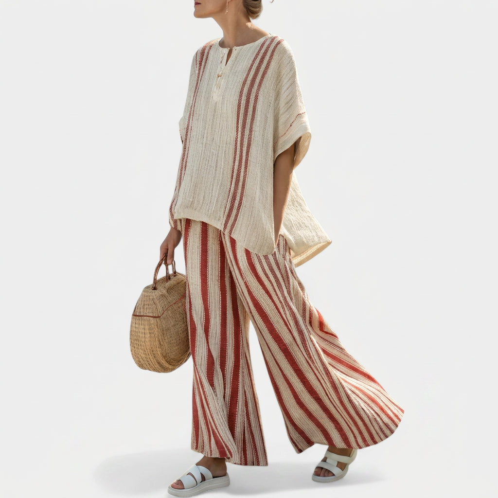 Isibeal | Elegant Red Striped Set