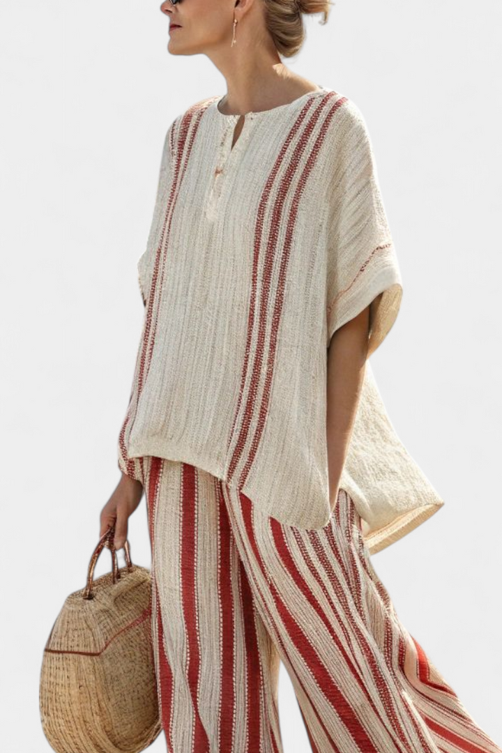 Isibeal | Elegant Red Striped Set