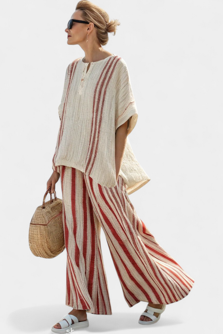 Isibeal | Elegant Red Striped Set