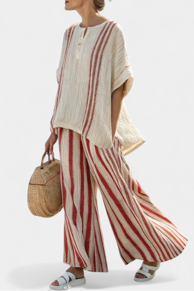 Isibeal | Elegant Red Striped Set