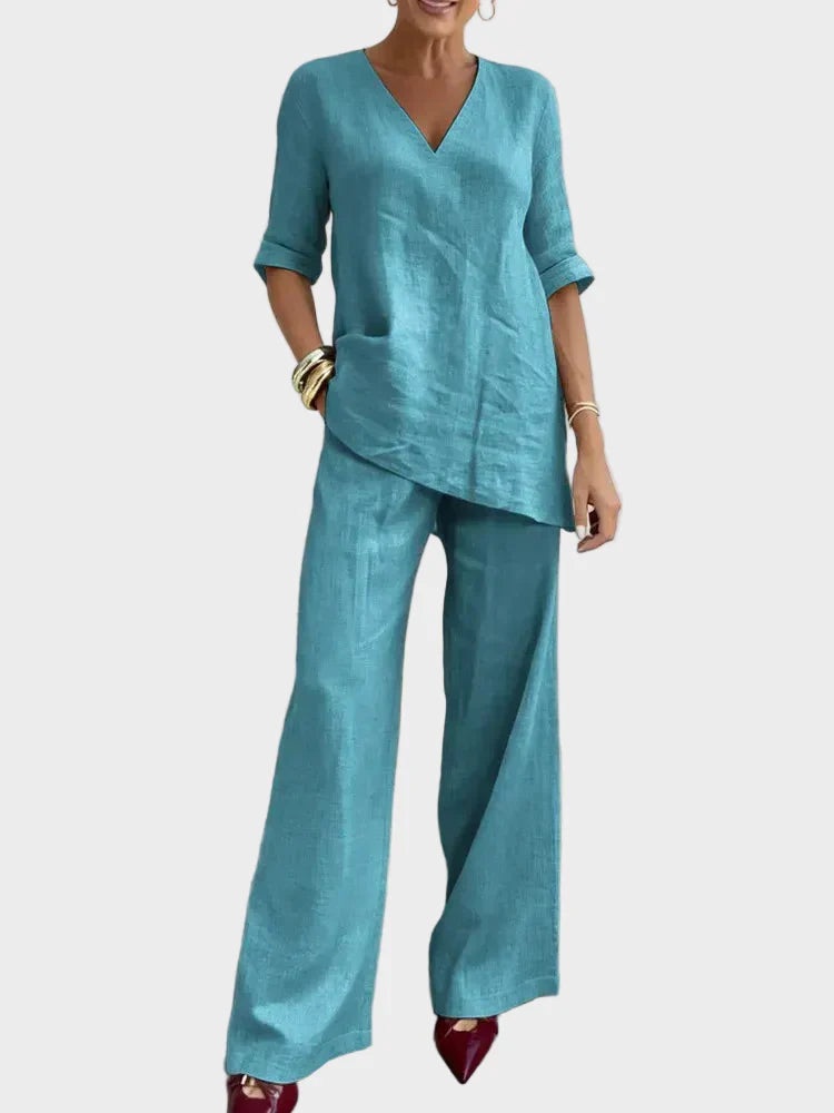 Derarca | Two-Piece Set with Half-Sleeve Top and Straight Trousers