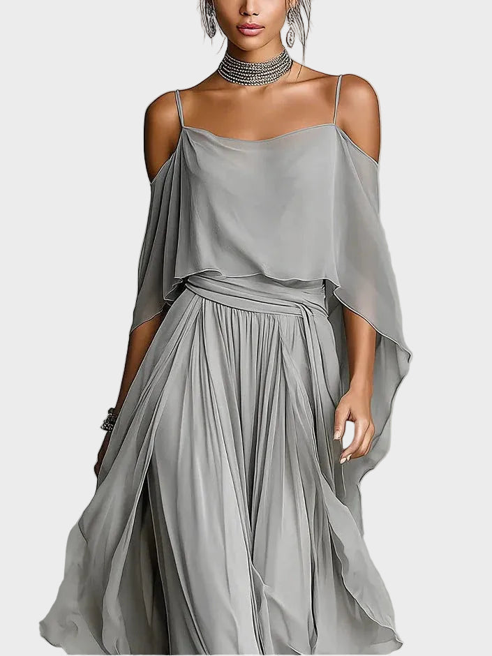 Raghnailt | Grey Set with Spaghetti Strap Top and Lightweight Trousers